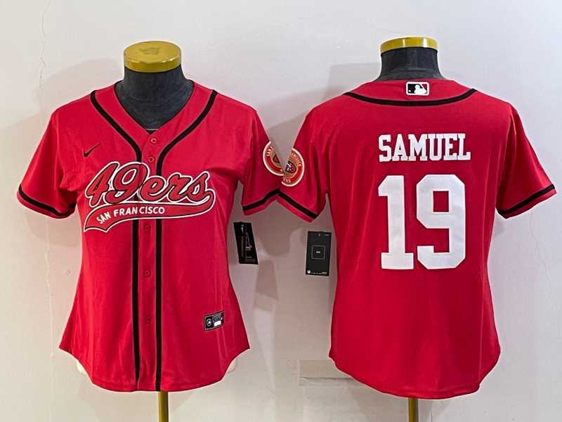 Women%27s San Francisco 49ers #19 Deebo Samuel Red With Patch Cool Base Stitched Baseball Jersey